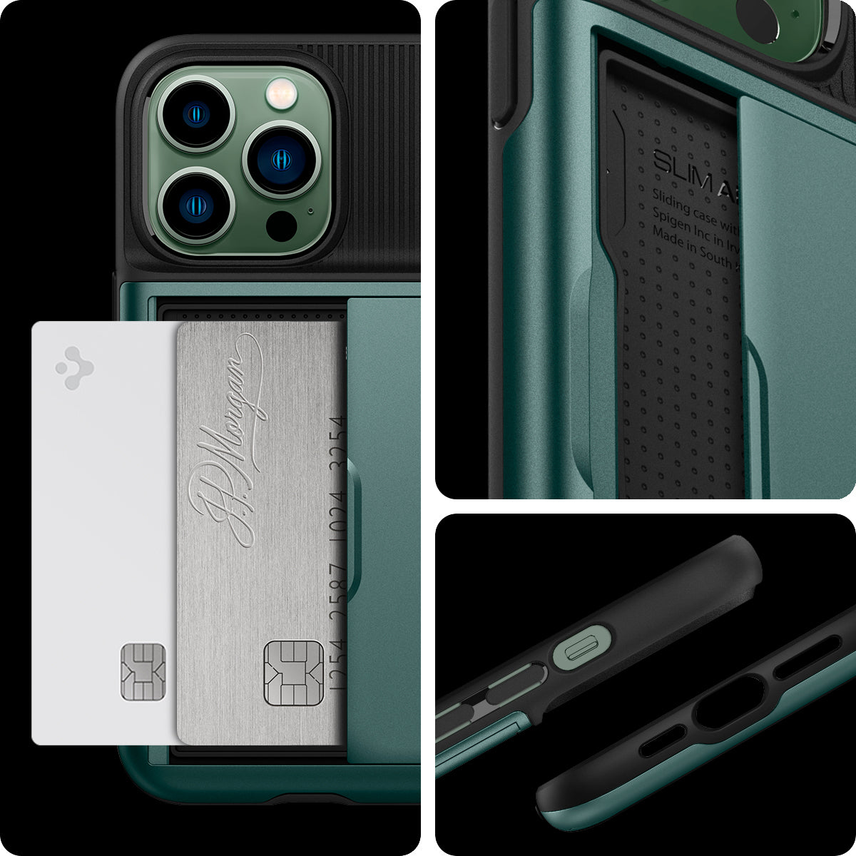 ACS04561 - iPhone 13 Pro Case Slim Armor CS in midnight green showing back for the card and case.