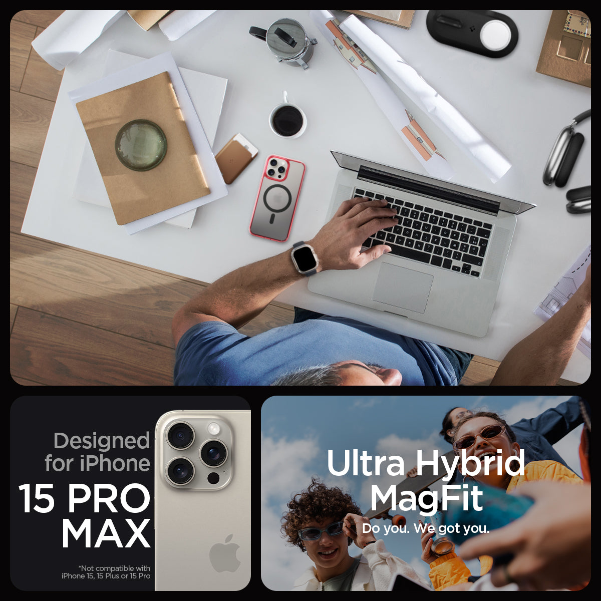 ACS07056 - iPhone 15 Pro Max Case Ultra Hybrid (MagFit) in frost deep red designed for iPhone 15 pro max. ultra hybrid magfit. do you. we got you.