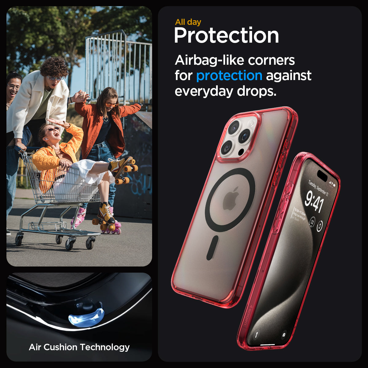 ACS07056 - iPhone 15 Pro Max Case Ultra Hybrid (MagFit) in frost deep red all day protection. Airbag like corners for protection against everyday drops. air cushion technology.