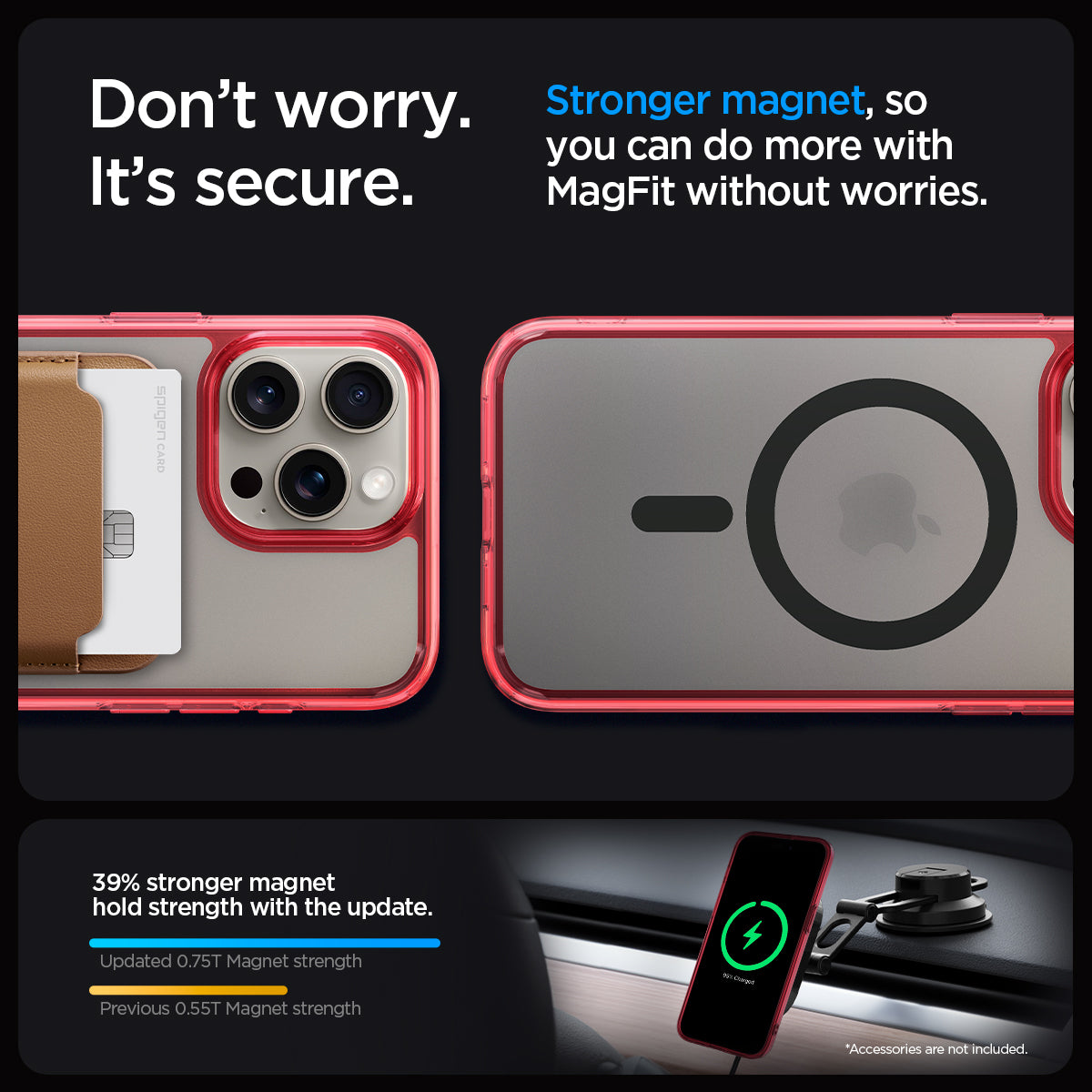 ACS07056 - iPhone 15 Pro Max Case Ultra Hybrid (MagFit) in frost deep red don't worry. It's secure. stronger magnet, so you can do more with magfit without worries.