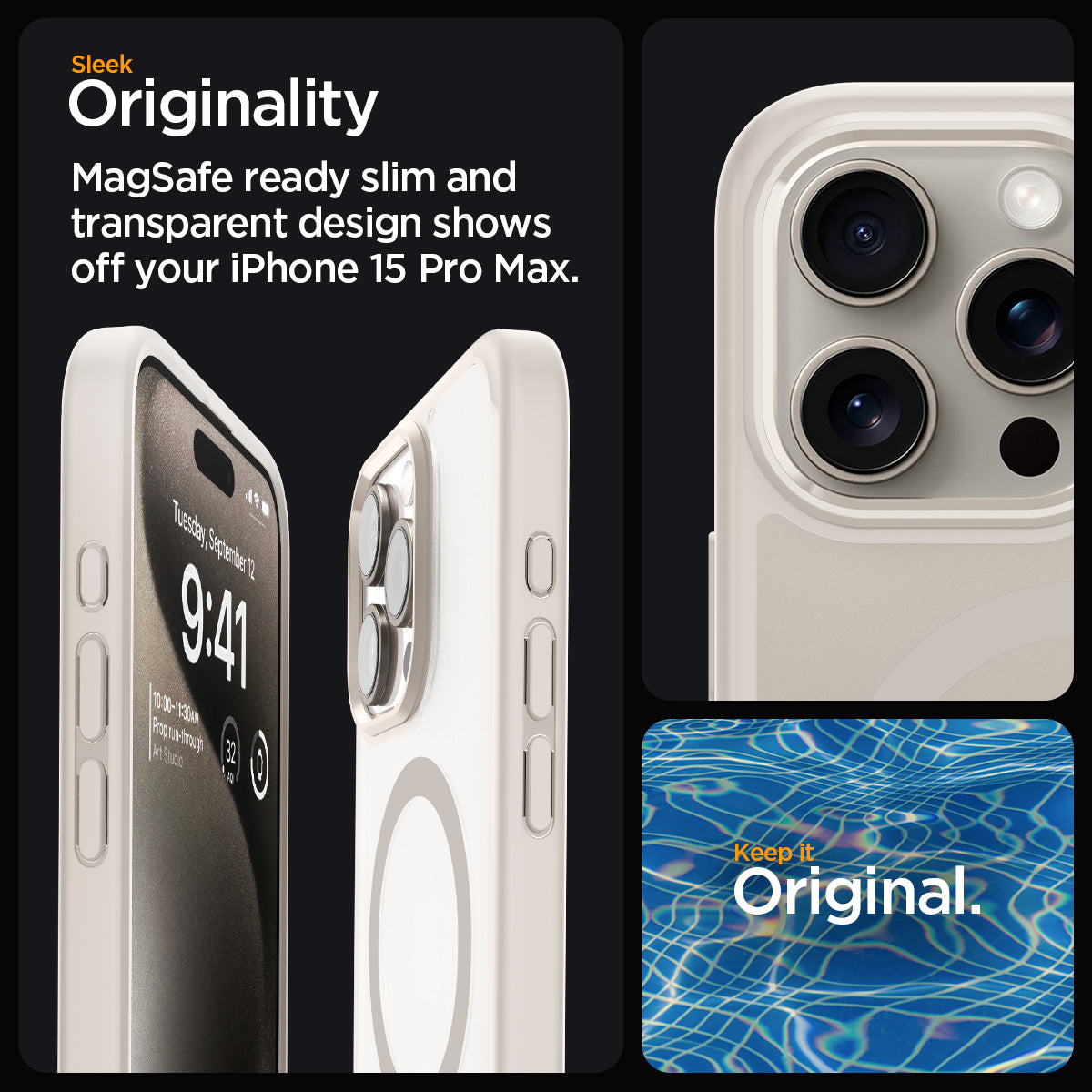 ACS07210 - iPhone 15 Pro Max Case Ultra Hybrid (MagFit) in Frost Natural sleek originality. Magsafe ready slim and transparent design shows off your iPhone 15 pro max. keep it original.Titanium