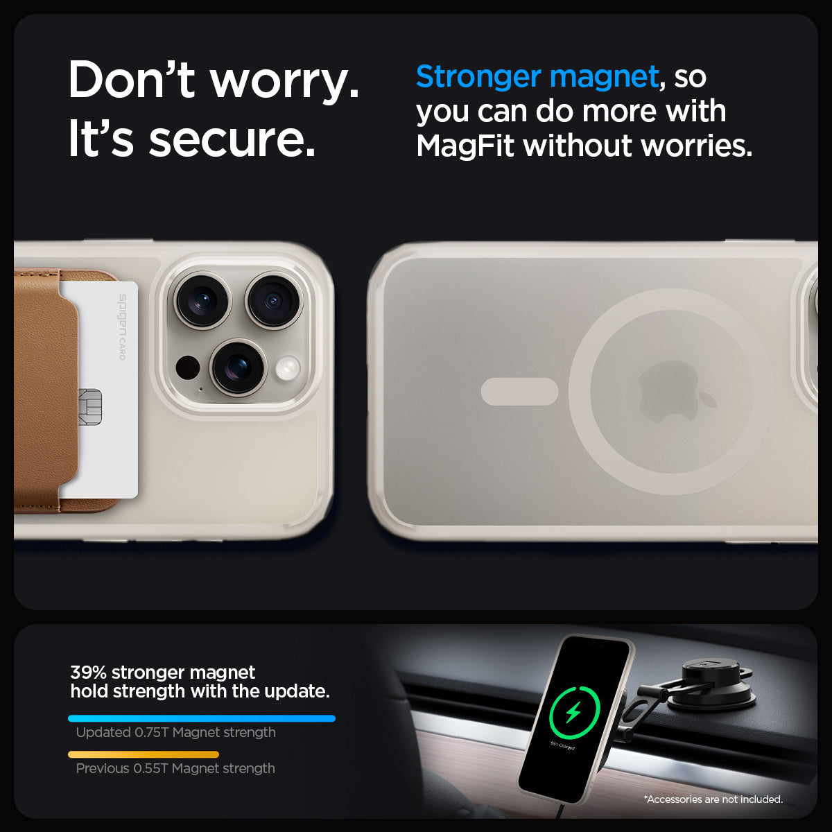ACS07210 - iPhone 15 Pro Max Case Ultra Hybrid (MagFit) in Frost Natural Titanium don't worry. It's secure. stronger magnet, so you can do more with magfit without worries.