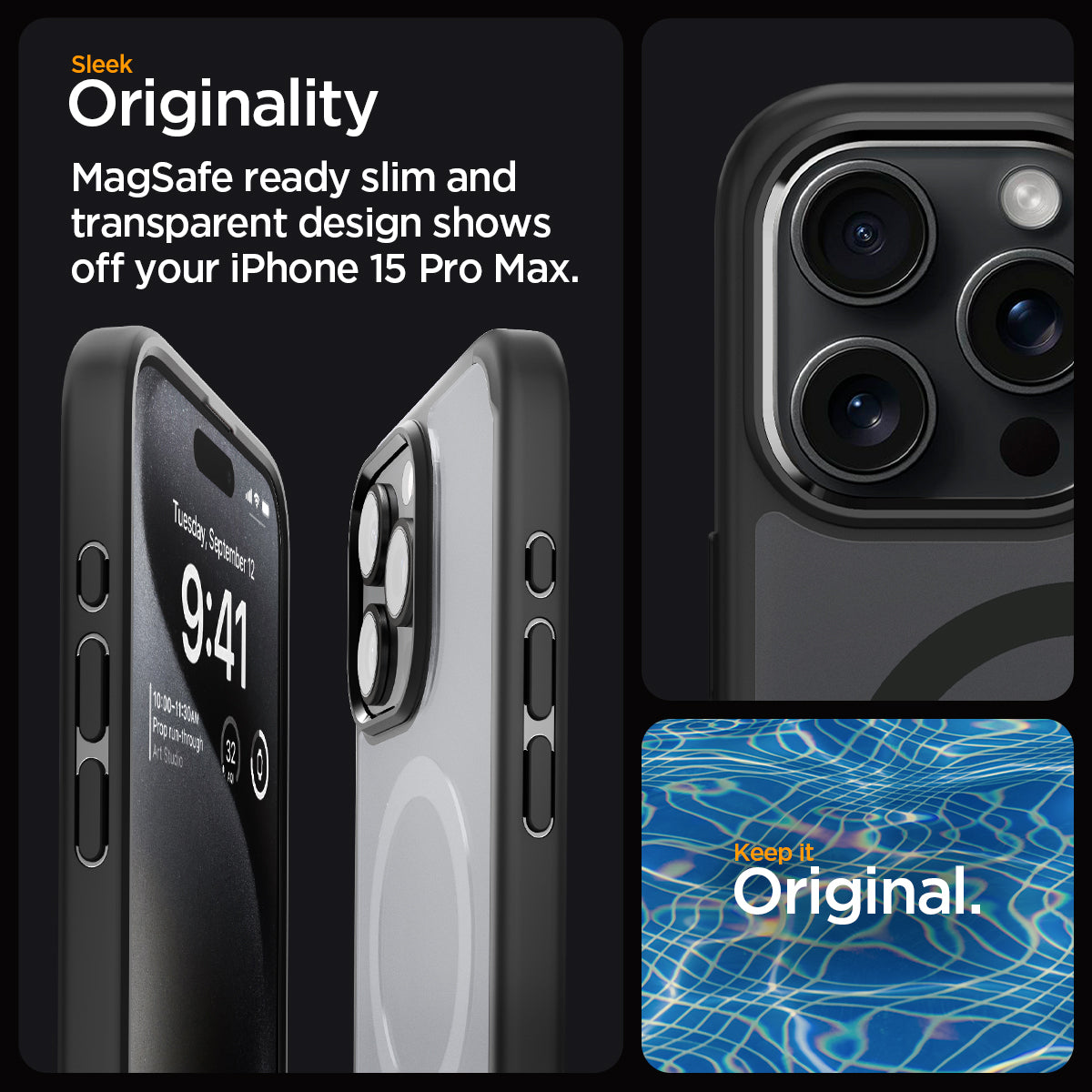 ACS06581 - iPhone 15 Pro Max Case Ultra Hybrid (MagFit) in frost black sleek originality. Magsafe ready slim and transparent design shows off your iPhone 15 pro max. keep it original.