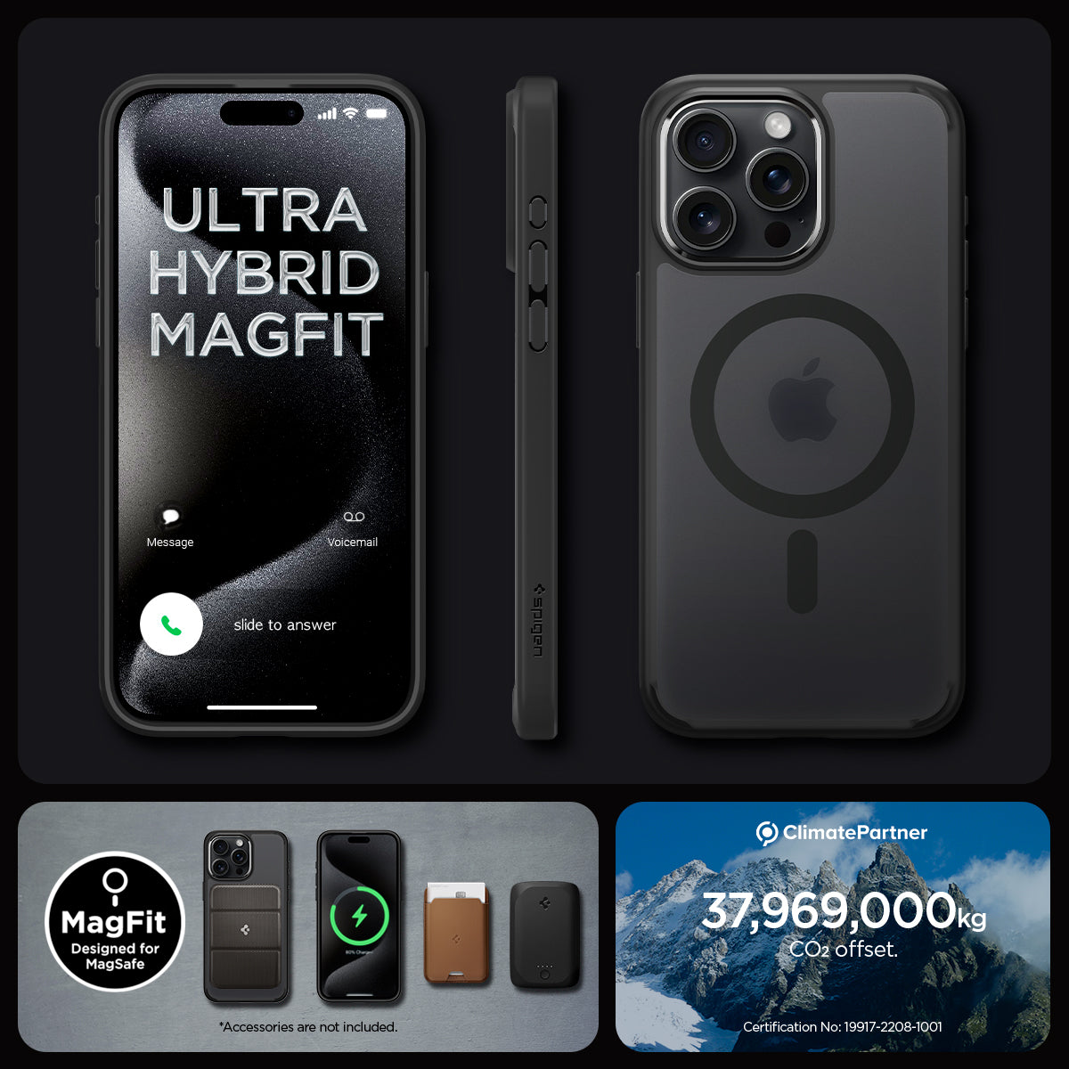 ACS06581 - iPhone 15 Pro Max Case Ultra Hybrid (MagFit) in frost black ultra hybrid magfit. magfit designed for magsafe. 37,969,000kg CO2 offset.