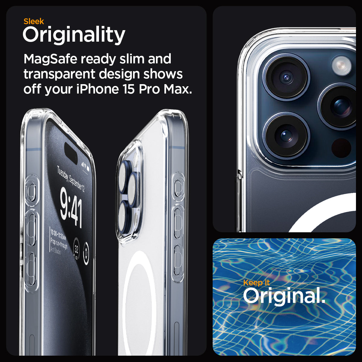 ACS06580 - iPhone 15 Pro Max Case Ultra Hybrid (MagFit) in frost clear sleek originality. Magsafe ready slim and transparent design shows off your iPhone 15 pro max. keep it original.