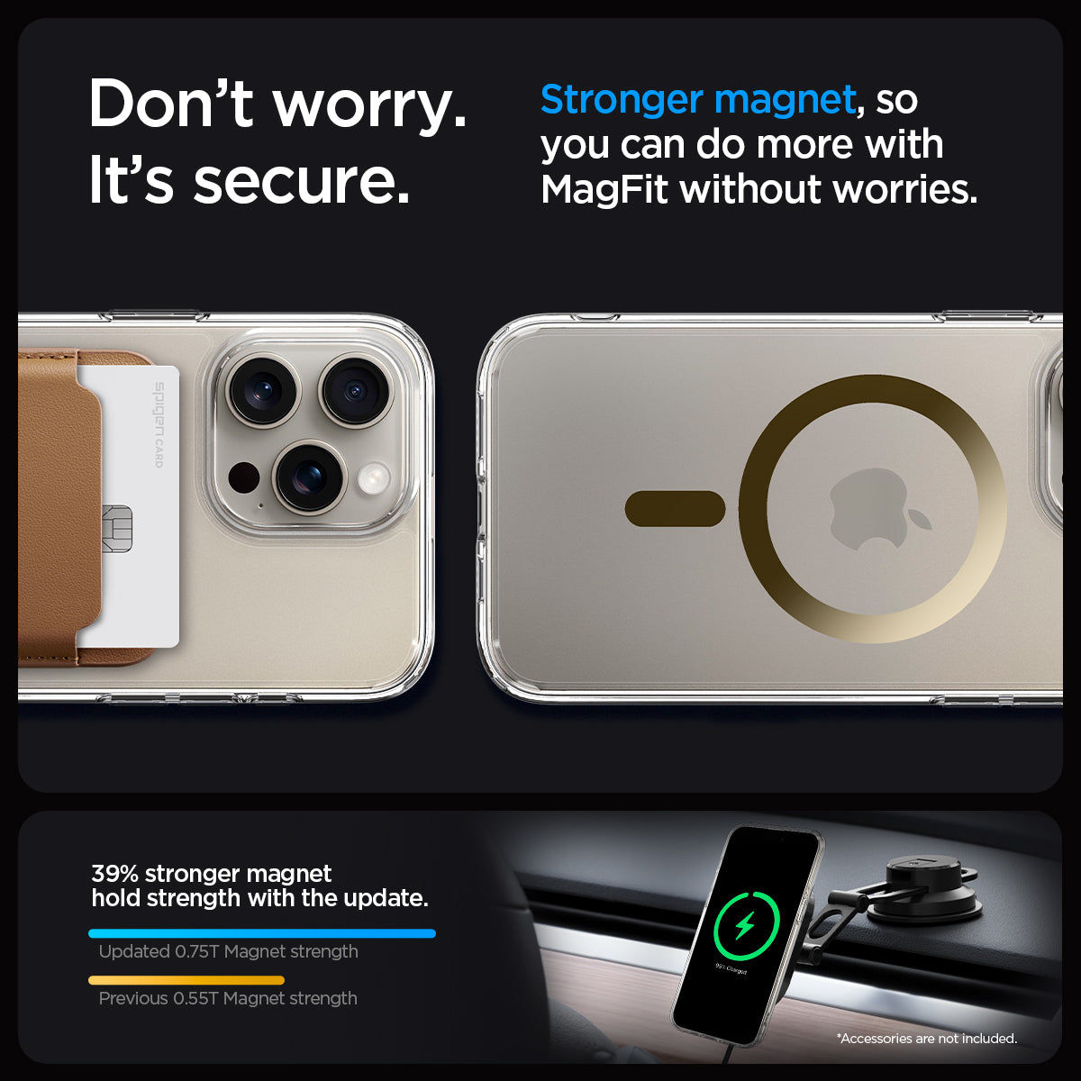 ACS06579 - iPhone 15 Pro Max Case Ultra Hybrid (MagFit) in gold don't worry. It's secure. stronger magnet, so you can do more with magfit without worries.