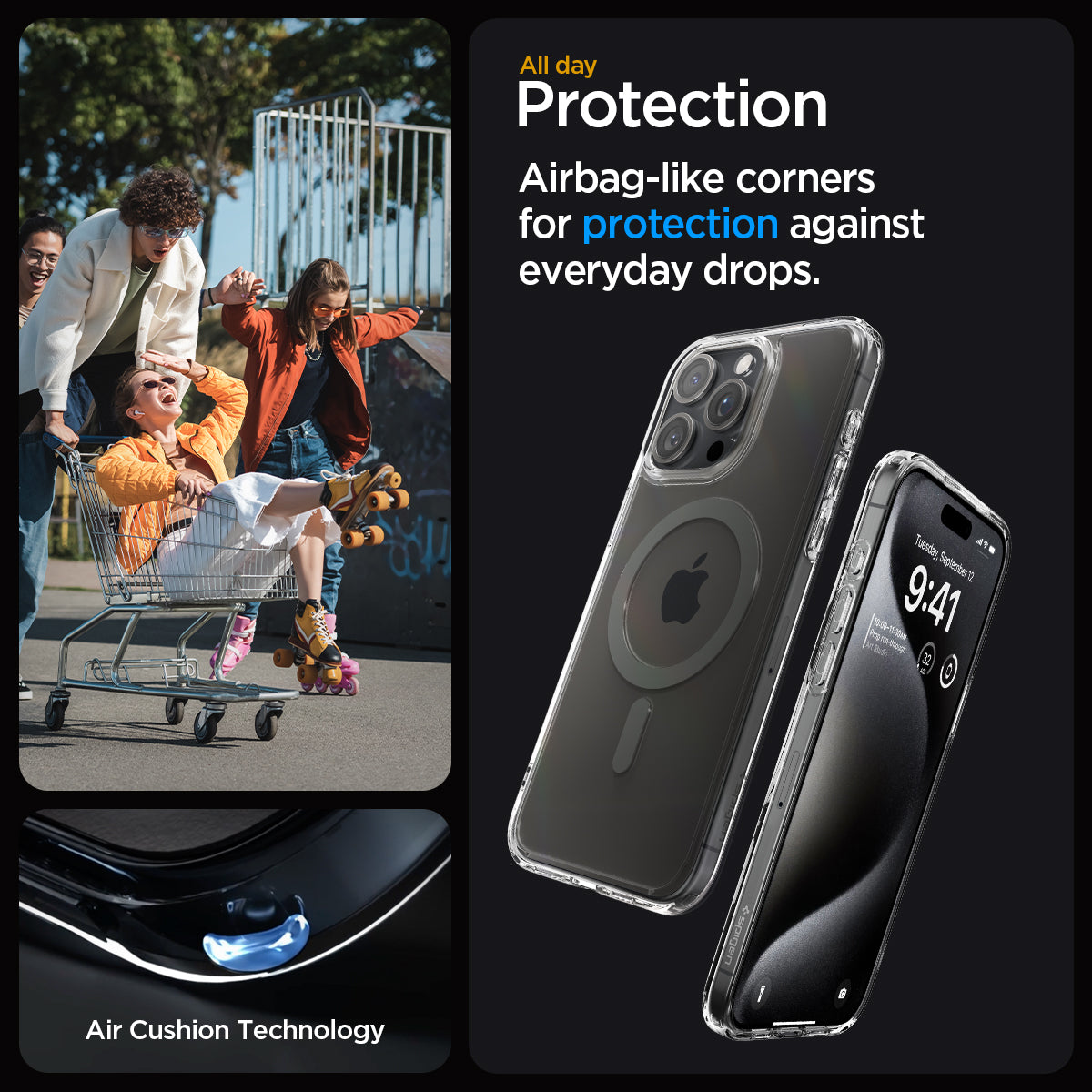 ACS06577 - iPhone 15 Pro Max Case Ultra Hybrid (MagFit) in graphite all day protection. Airbag like corners for protection against everyday drops. air cushion technology.