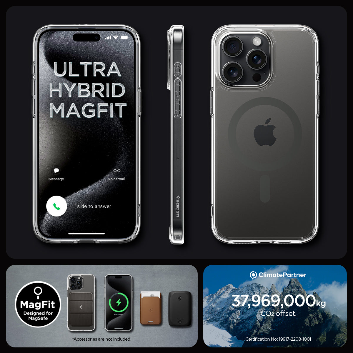 ACS06577 - iPhone 15 Pro Max Case Ultra Hybrid (MagFit) in graphite ultra hybrid magfit. magfit designed for magsafe. 37,969,000kg CO2 offset.