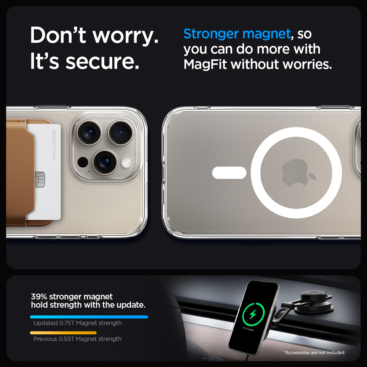 ACS06576 - iPhone 15 Pro Max Case Ultra Hybrid (MagFit) in crystal clear don't worry. It's secure. stronger magnet, so you can do more with magfit without worries.