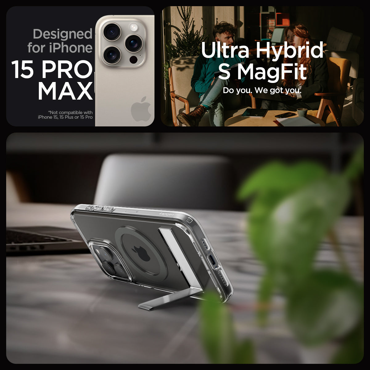 ACS06584 - iPhone 15 Pro Max Case Ultra Hybrid S (MagFit) in graphite showing the compatibility only with 15 Pro Max. Not compatible with iPhone 15 | 15 Plus | 15 Pro