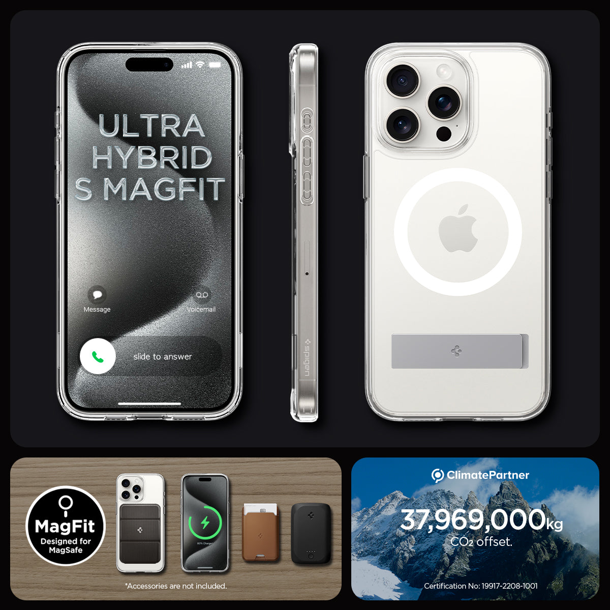 ACS06583 - iPhone 15 Pro Max Case Ultra Hybrid S (MagFit) in crystal clear showing the different angles