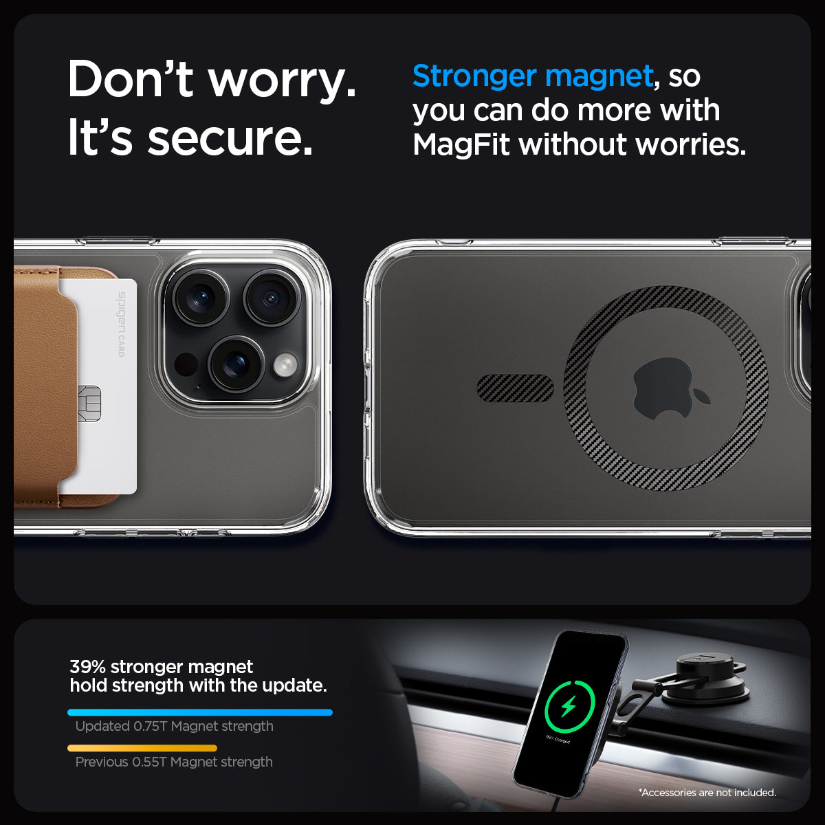 ACS06717 - iPhone 15 Pro Case Ultra Hybrid (MagFit) in carbon fiber don't worry. It's secure. stronger magnet, so you can do more with magfit without worries.