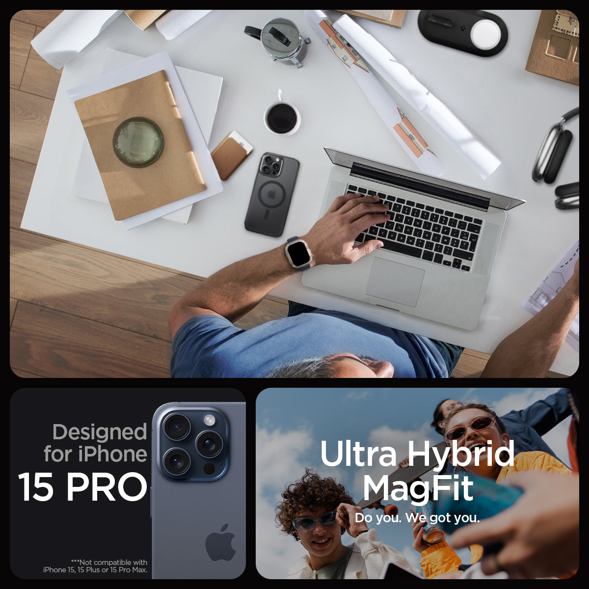 ACS06720 - iPhone 15 Pro Case Ultra Hybrid (MagFit) in frost black designed for iPhone 15 pro. ultra hybrid magfit. do you. we got you.