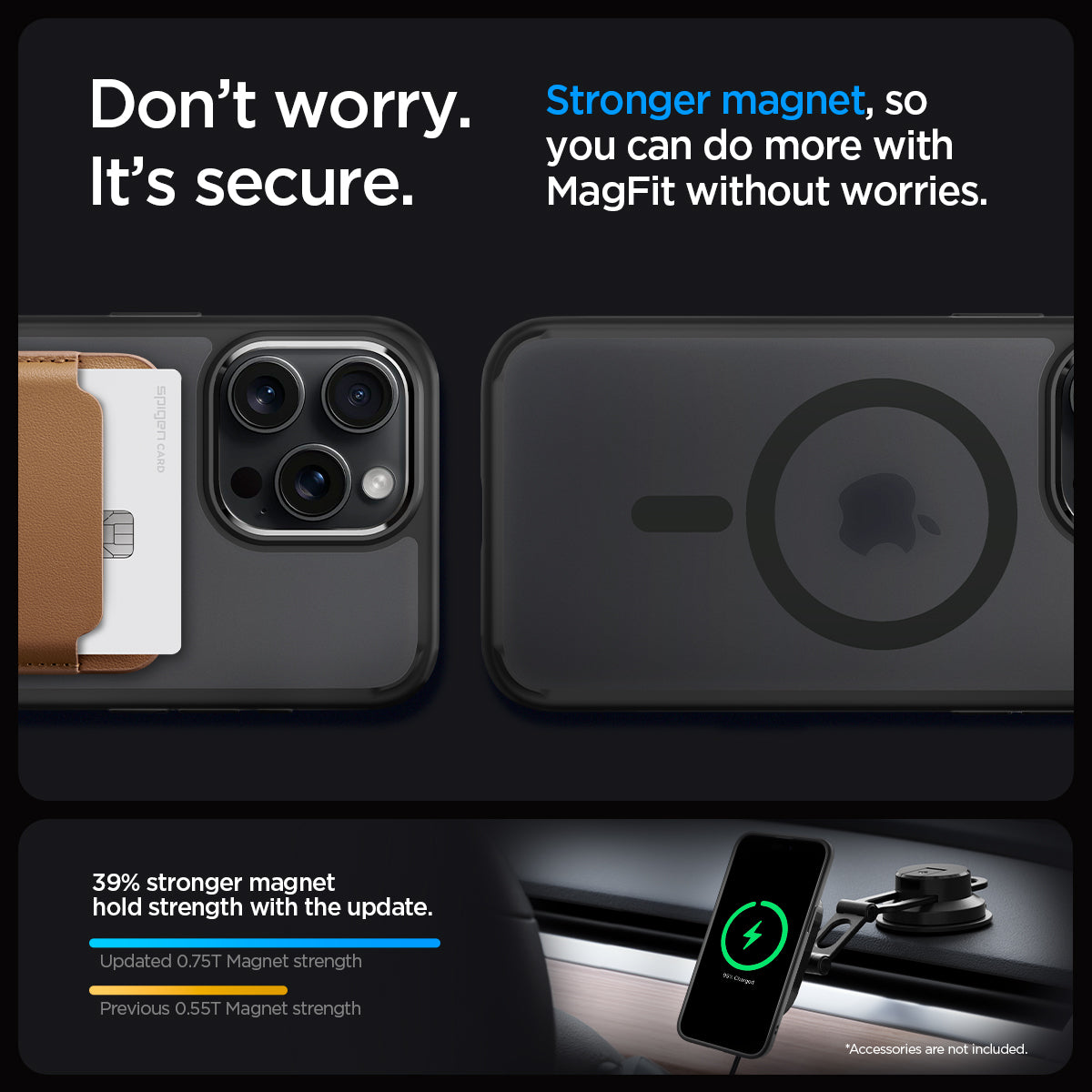 ACS06720 - iPhone 15 Pro Case Ultra Hybrid (MagFit) in frost black don't worry. It's secure. stronger magnet, so you can do more with magfit without worries.