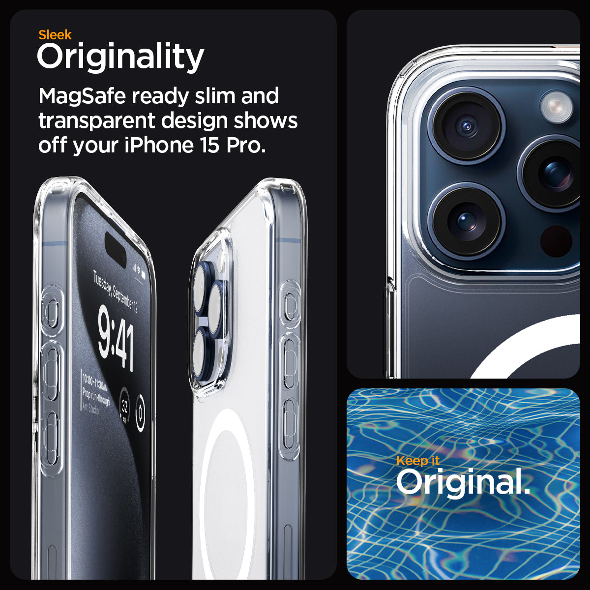 ACS06719 - iPhone 15 Pro Case Ultra Hybrid (MagFit) in frost clear sleek originality. Magsafe ready slim and transparent design shows off your iPhone 15 pro. keep it original.