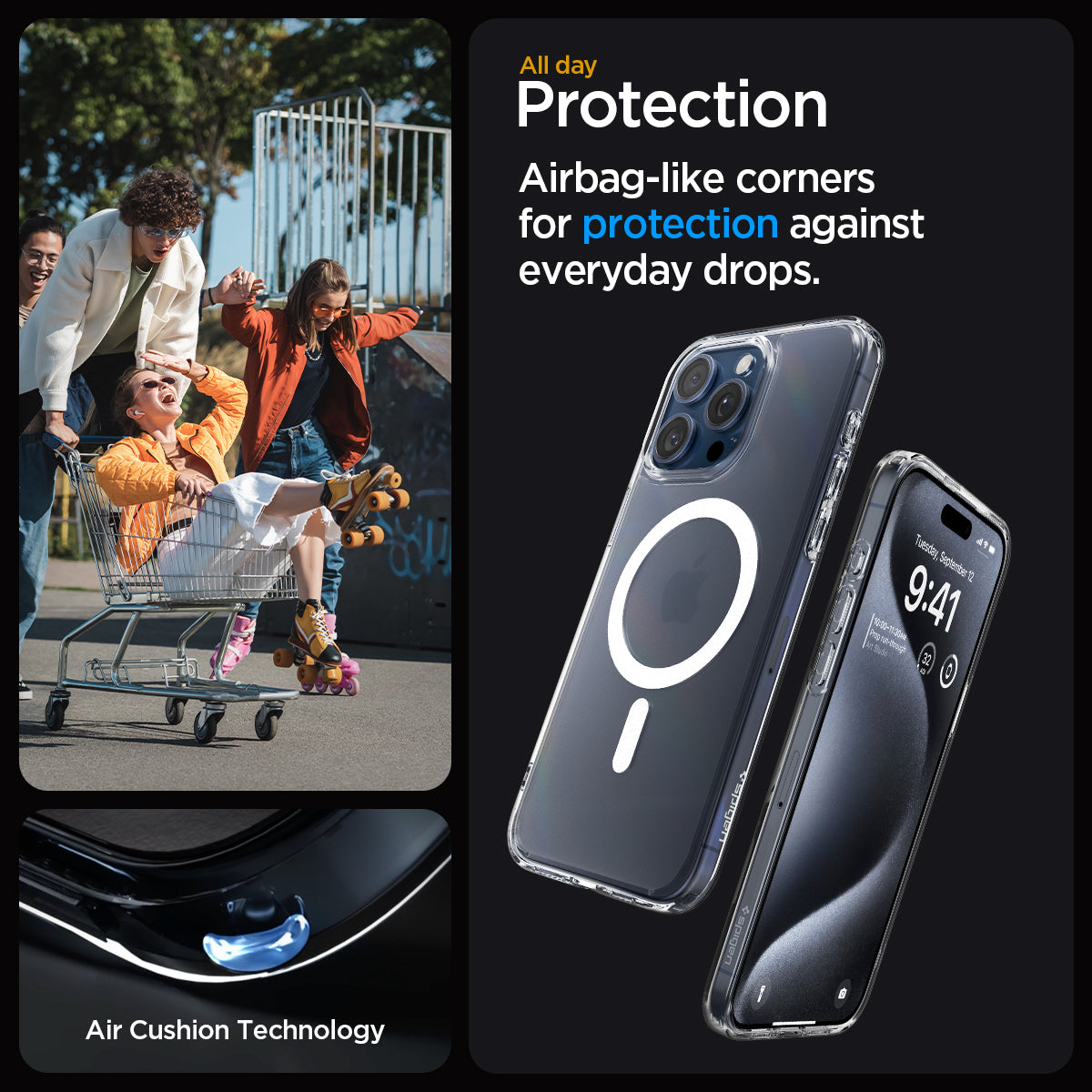 ACS06719 - iPhone 15 Pro Case Ultra Hybrid (MagFit) in frost clear all day protection. Airbag like corners for protection against everyday drops. air cushion technology.