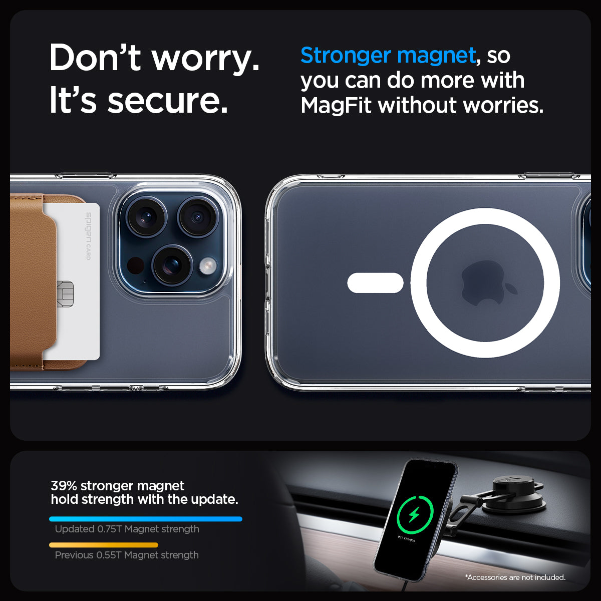 ACS06719 - iPhone 15 Pro Case Ultra Hybrid (MagFit) in frost clear don't worry. It's secure. stronger magnet, so you can do more with magfit without worries.