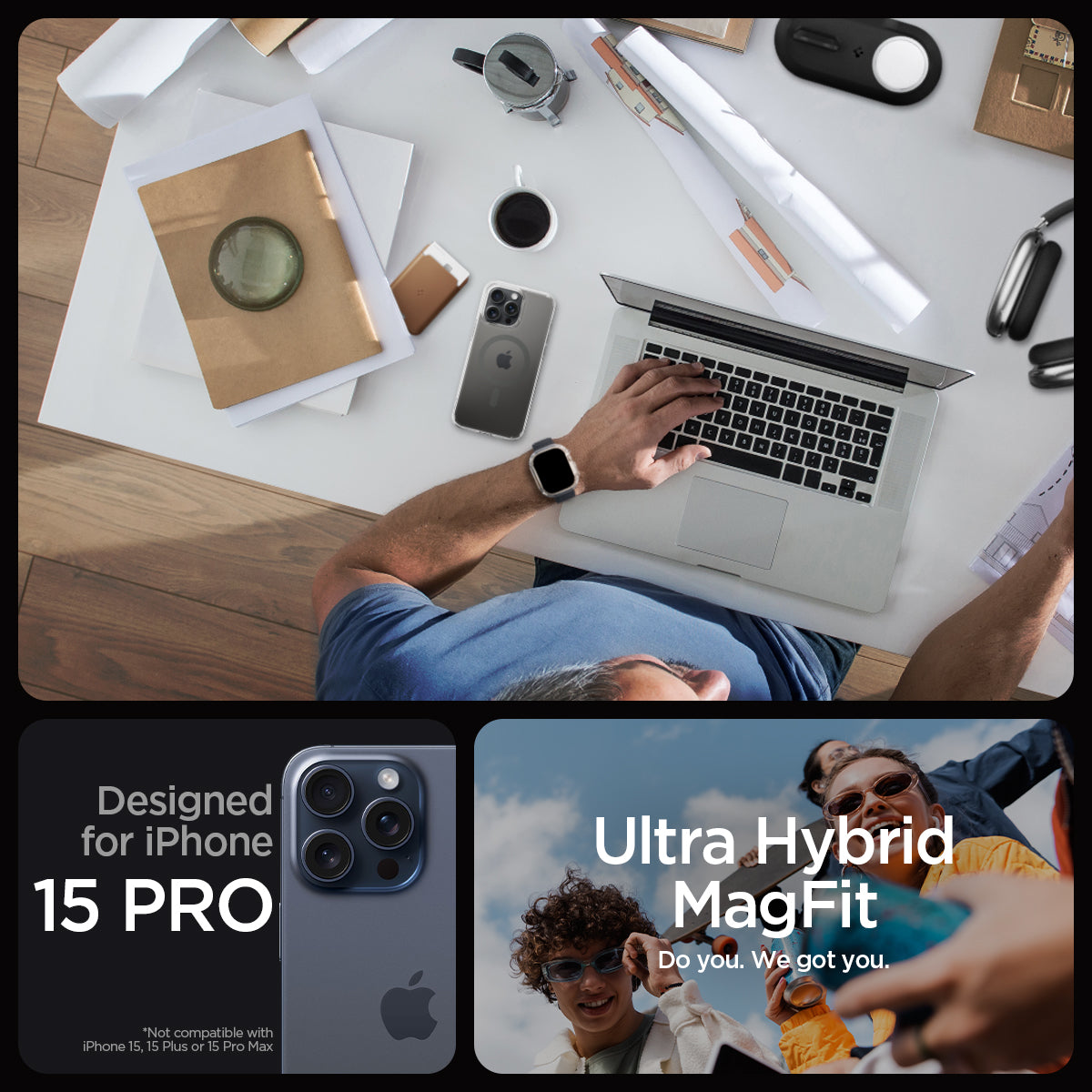ACS06716 - iPhone 15 Pro Case Ultra Hybrid (MagFit) in graphite designed for iPhone 15 pro. ultra hybrid magfit. do you. we got you.