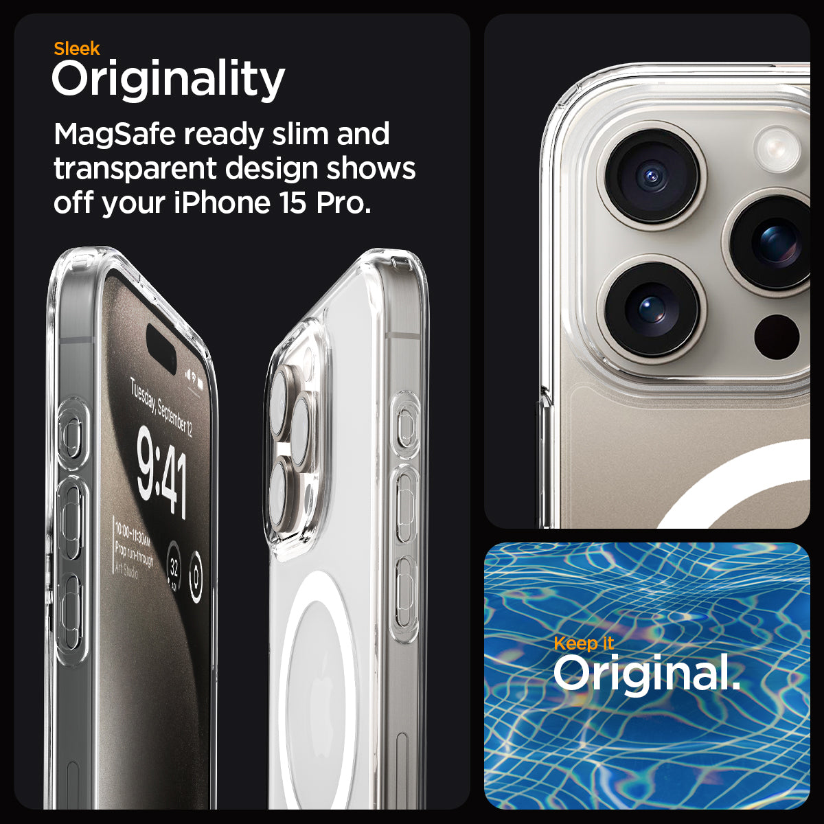 ACS06715 - iPhone 15 Pro Case Ultra Hybrid (MagFit) in white sleek originality. Magsafe ready slim and transparent design shows off your iPhone 15 pro. keep it original.