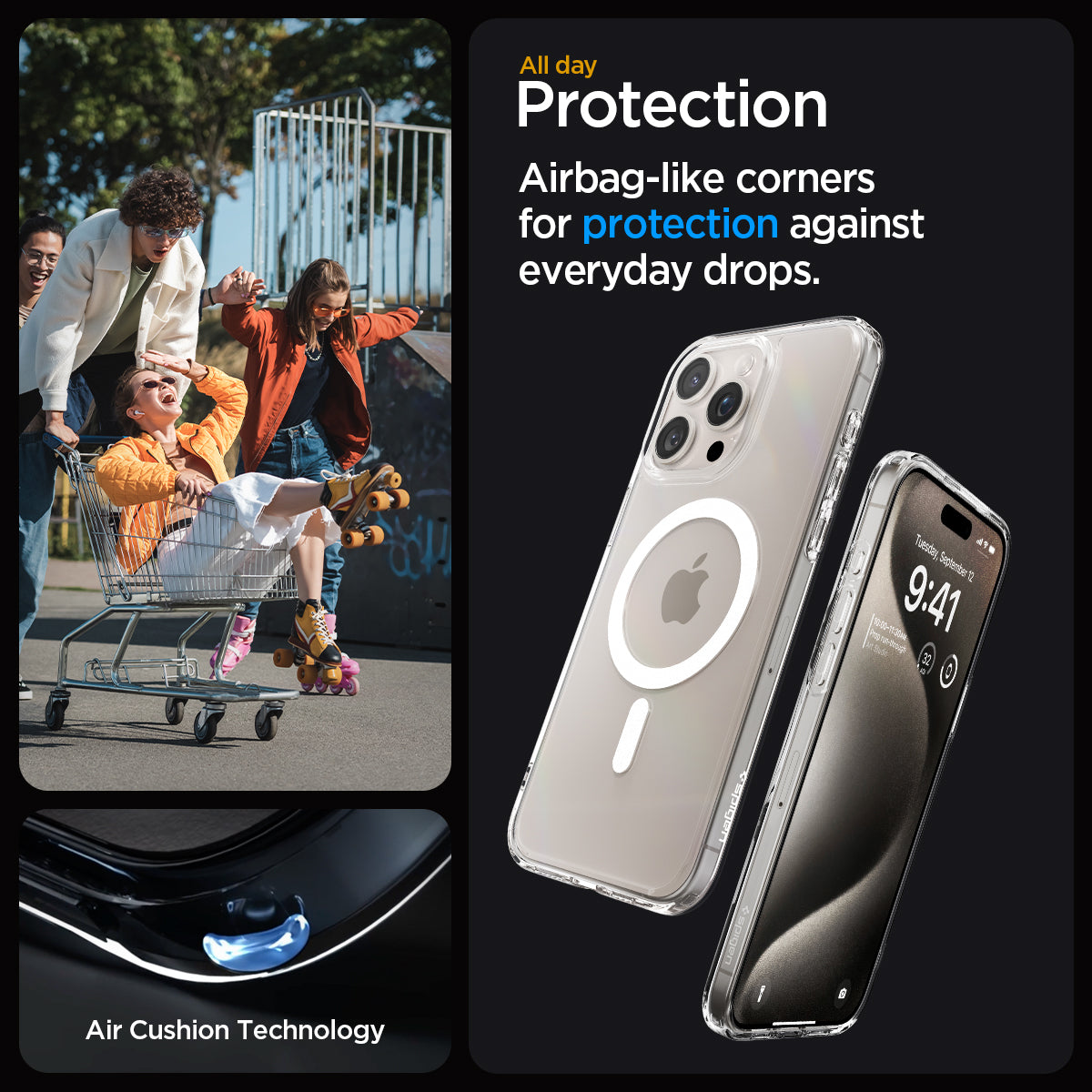 ACS06715 - iPhone 15 Pro Case Ultra Hybrid (MagFit) in white all day protection. Airbag like corners for protection against everyday drops. air cushion technology.