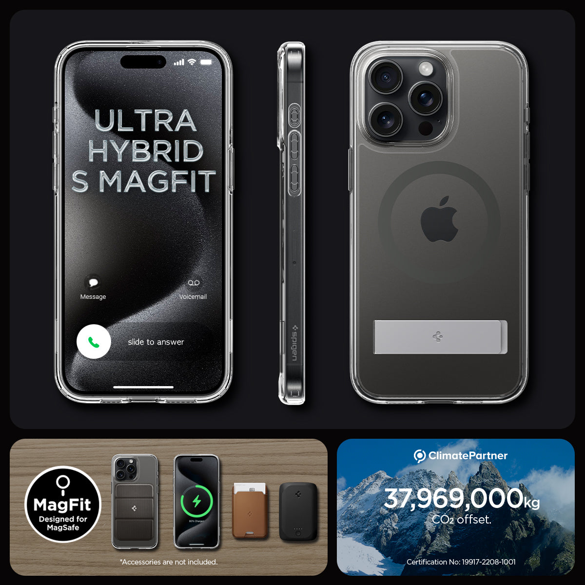 ACS06723 - iPhone 15 Pro Case Ultra Hybrid S (MagFit) in graphite showing the different angles
