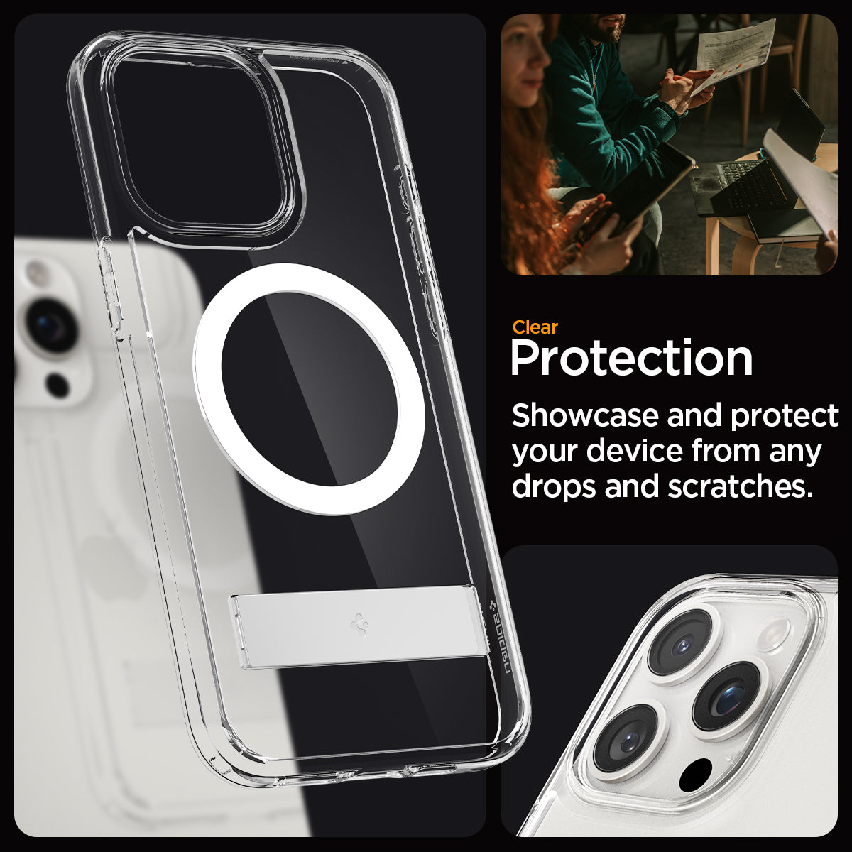 ACS06722 - iPhone 15 Pro Case Ultra Hybrid S (MagFit) in crystal clear showing the clear protection. Showcase and protect your device from any drops and scratches