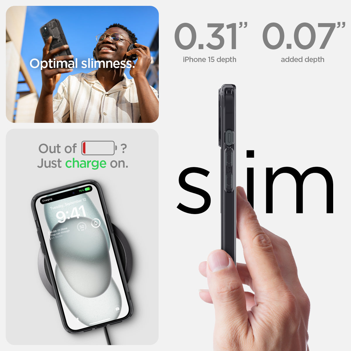 ACS06806 - iPhone 15 Case Ultra Hybrid Zero One optimal slimness. Out of battery? just charge on. slim.
