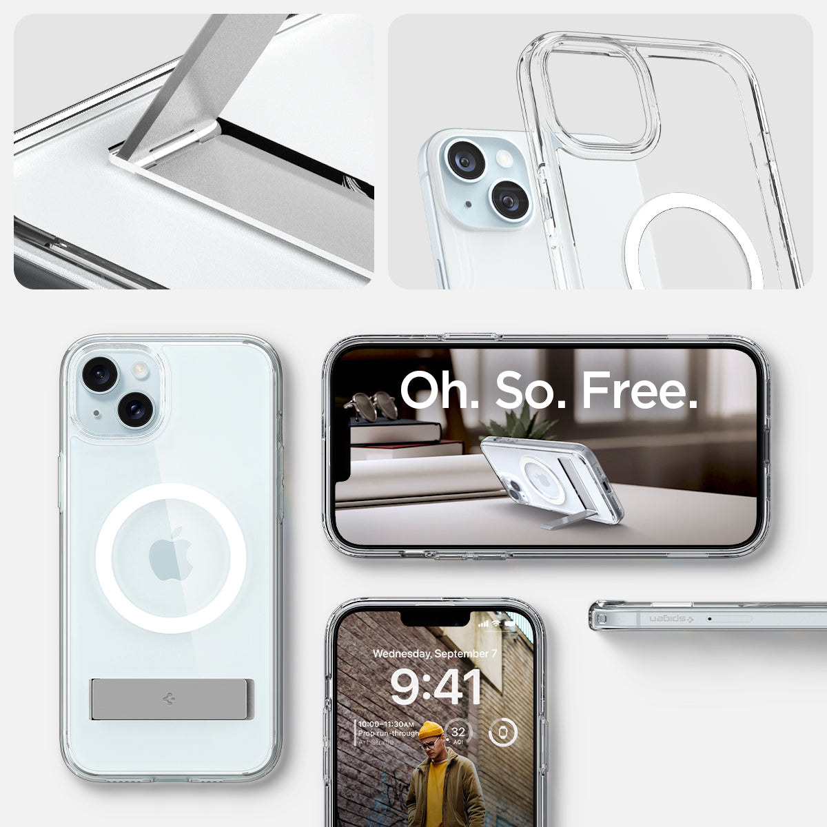 ACS06807 - iPhone 15 Case Ultra Hybrid S (MagFit) in crystal clear showing the different angles