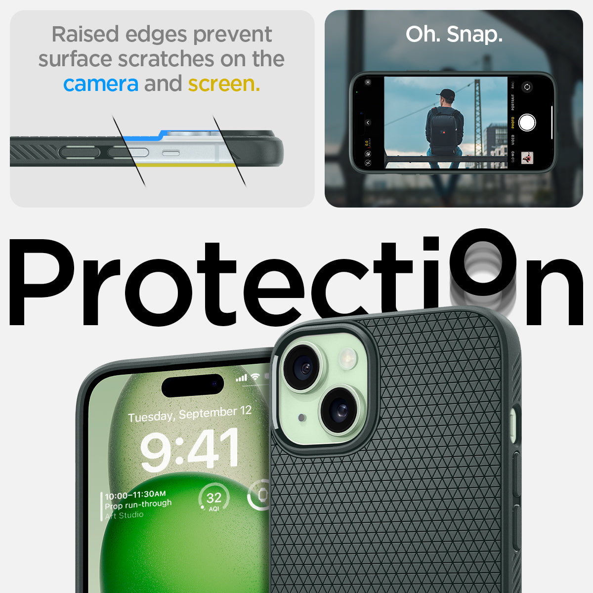 ACS06652 - iPhone 15 Plus Case Liquid Air in abyss green raised edges prevent surface scratches on the camera and screen