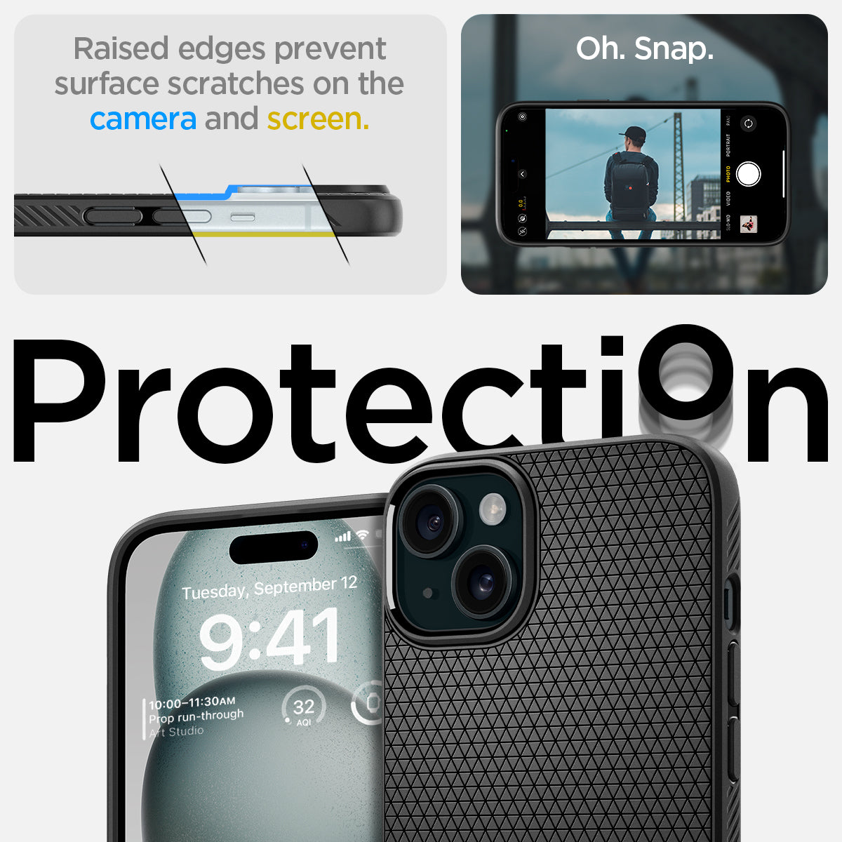 ACS06650 - iPhone 15 Plus Case Liquid Air in matte black raised edges prevent surface scratches on the camera and screen