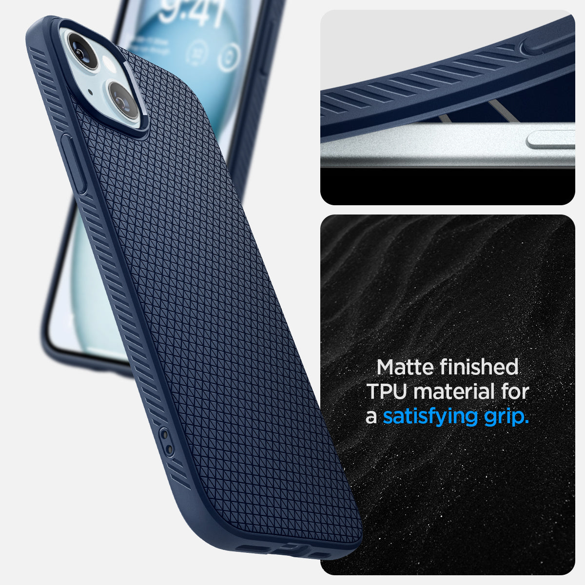 ACS06651 - iPhone 15 Plus Case Liquid Air in navy blue matte finished TPU material for a satisfying grip