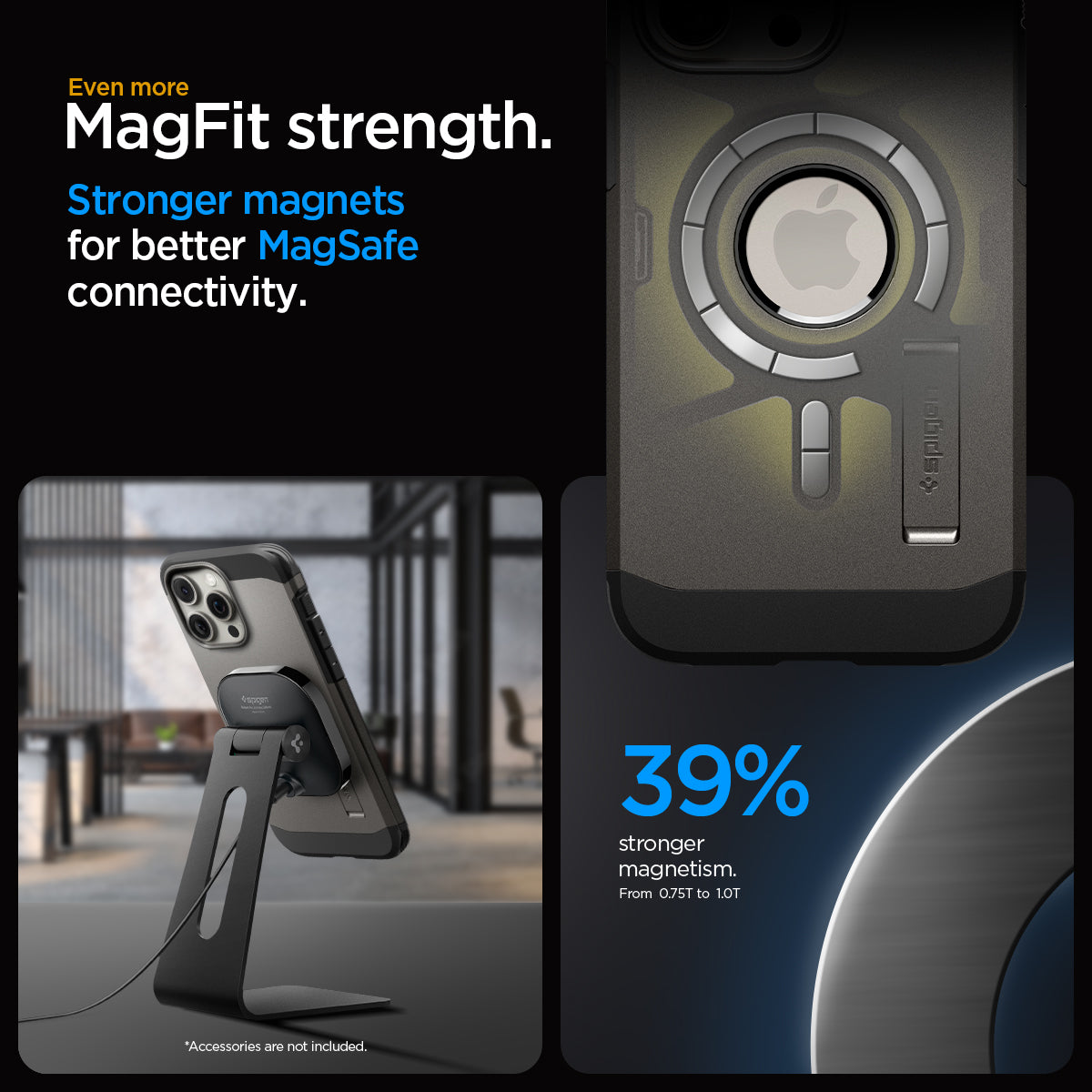 ACS06732 - iPhone 15 Pro Case Tough Armor (MagFit) in gunmetal even more magfit strength. stronger magnets for better magsafe connectivity.