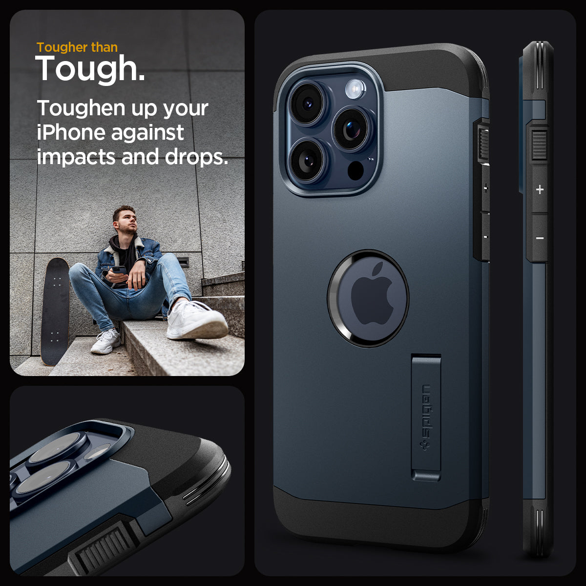 ACS06734 - iPhone 15 Pro Case Tough Armor (MagFit) in metal slate tougher than tough. toughen up your Phone against impacts and drops.