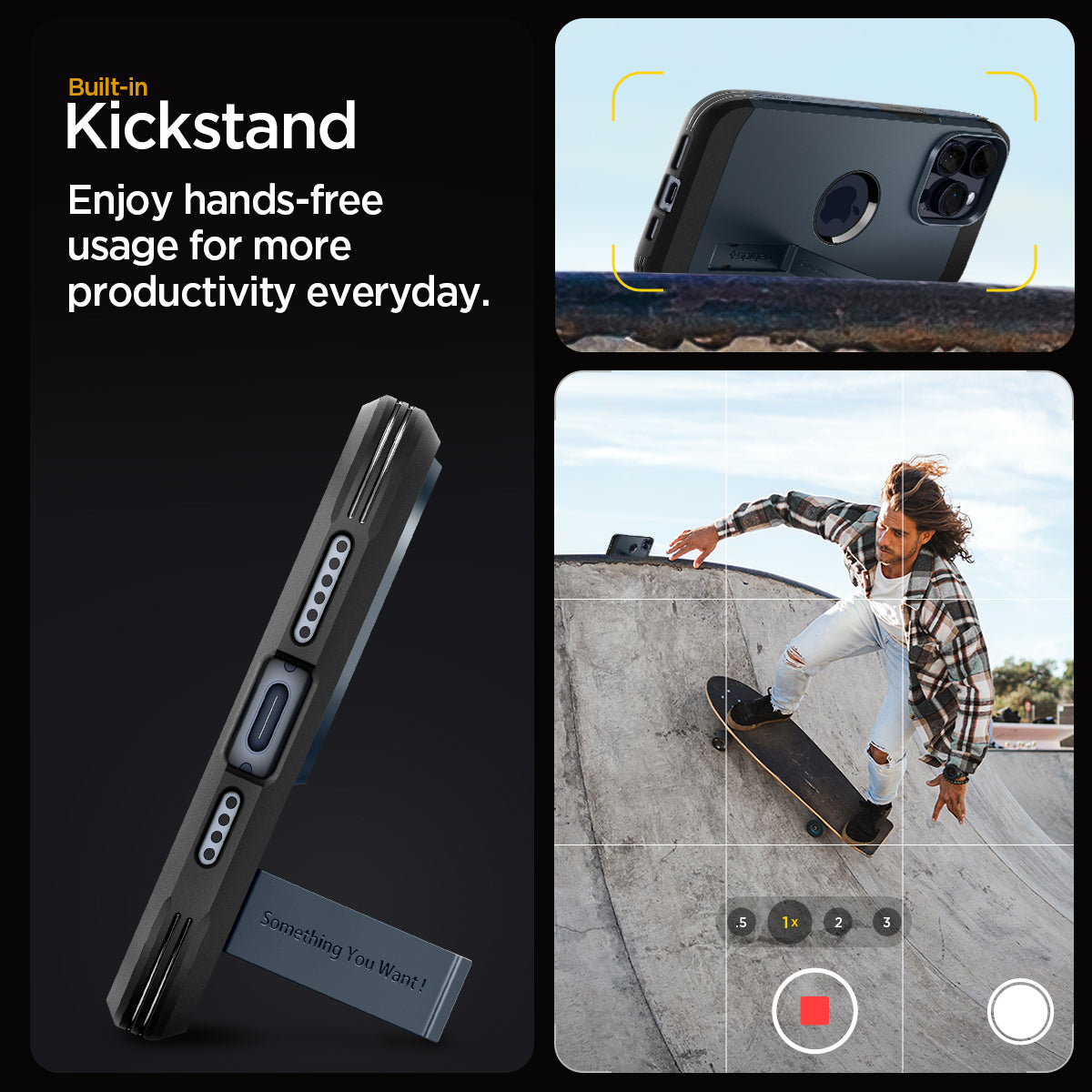 ACS06734 - iPhone 15 Pro Case Tough Armor (MagFit) in metal slate built in kick stand enjoy hands free usage for more productivity everyday.