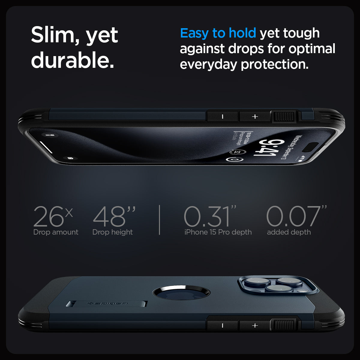 ACS06734 - iPhone 15 Pro Case Tough Armor (MagFit) in metal slate slim yet durable. easy to hold yet tough against drops for optimal everyday protection