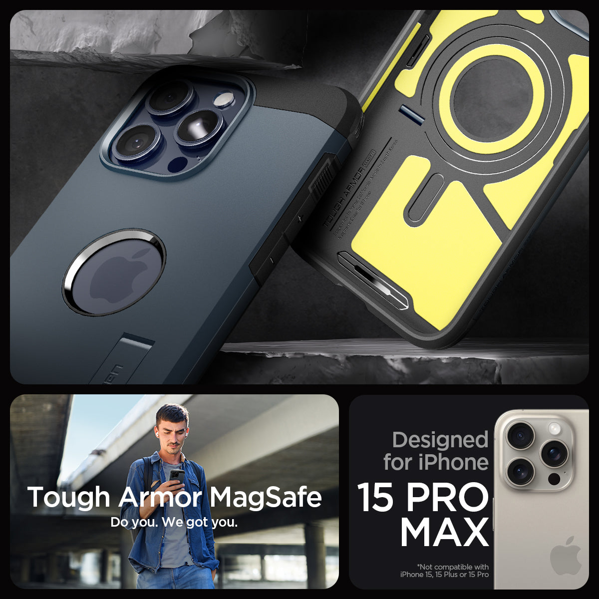 ACS06595 - iPhone 15 Pro Max Case Tough Armor (MagFit) in metal slate tough armor magsafe. do you. we got you. designed for iPhone 15 pro max.