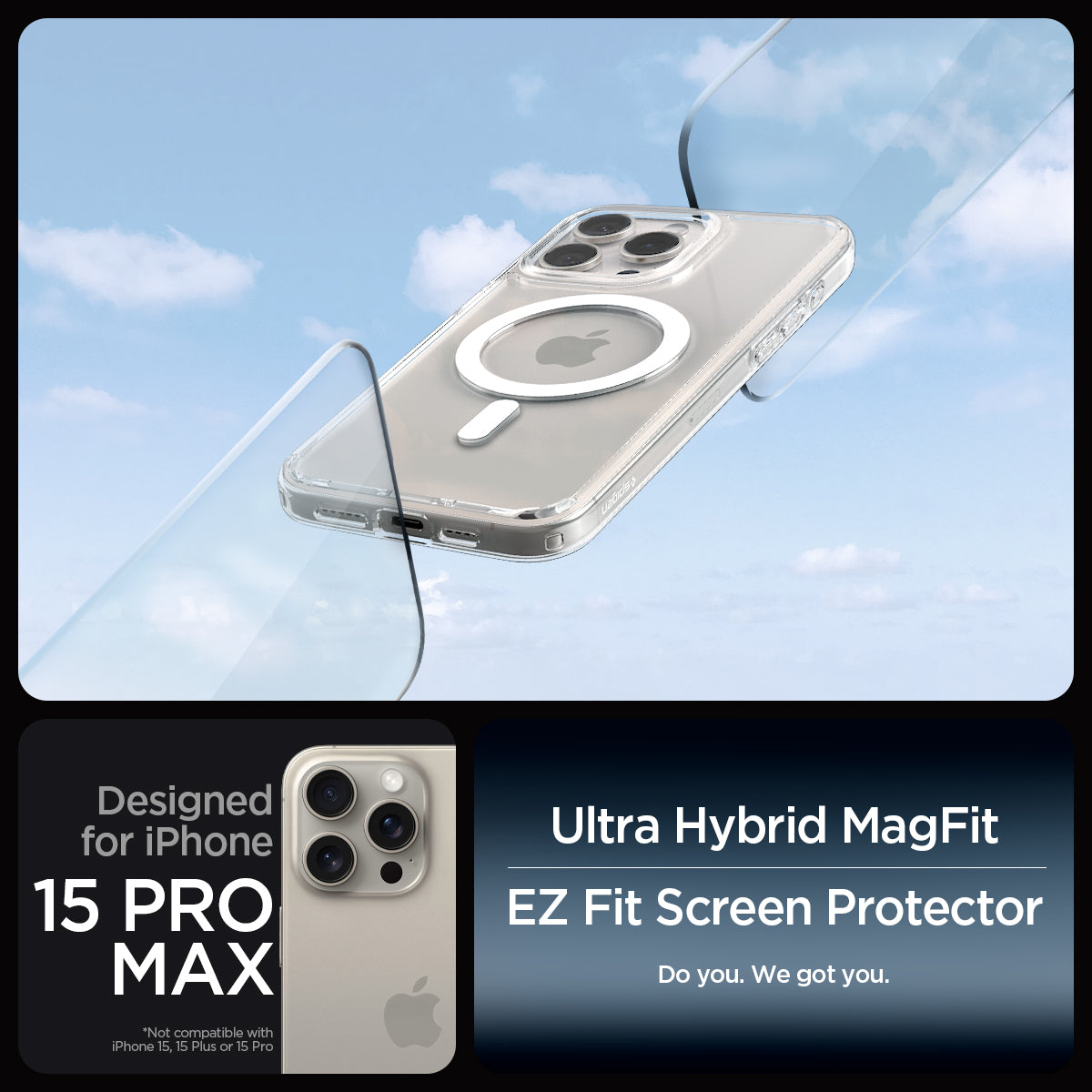 ACS06861 - iPhone 15 Pro Max Case Ultra Hybrid (MagFit) Pack designed for iPhone 15 pro max. ultra hybrid magfit. EZ Fit screen protector.