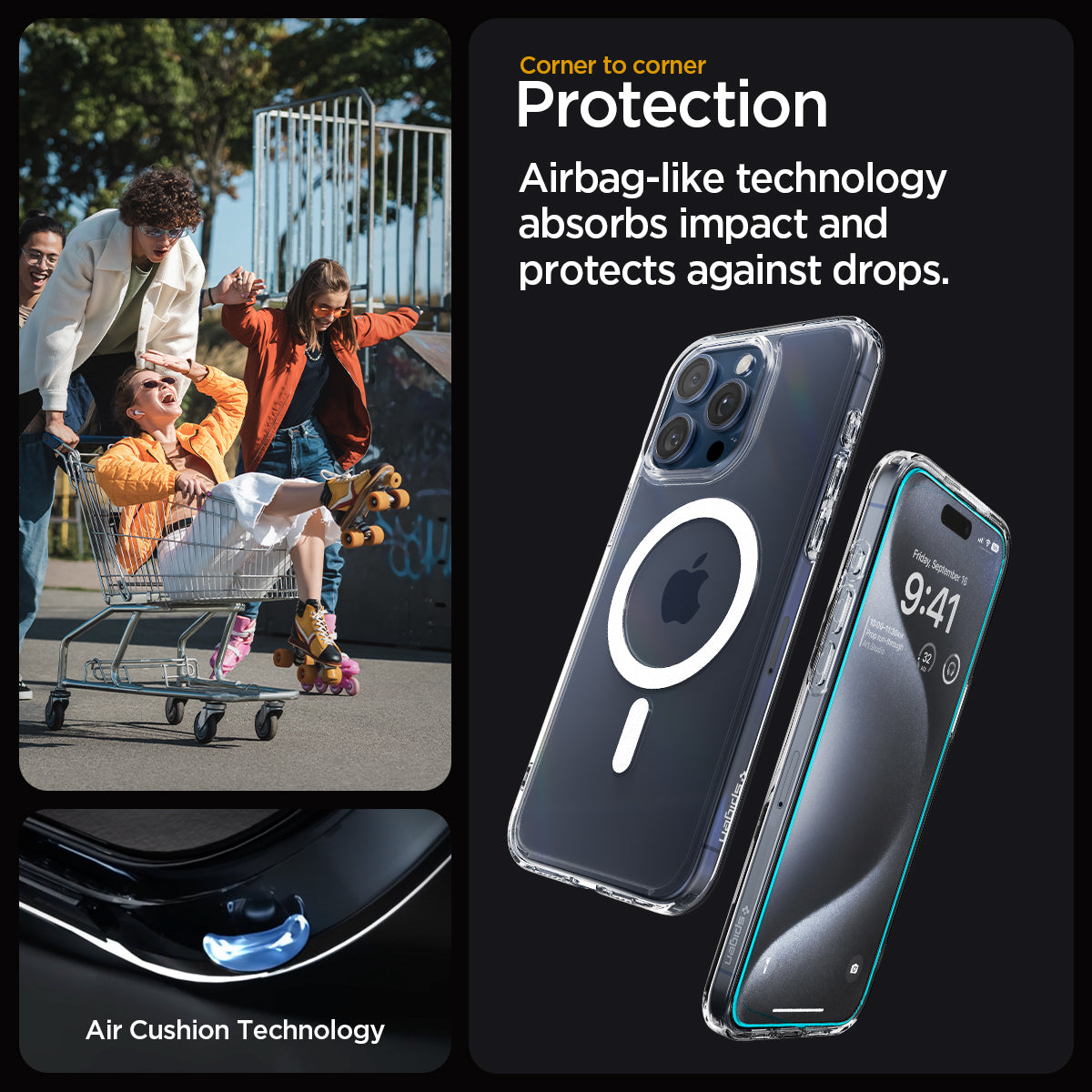 ACS06861 - iPhone 15 Pro Max Case Ultra Hybrid (MagFit) Pack corner to corner protection. Airbag like technology absorbs impact and protects against drops.