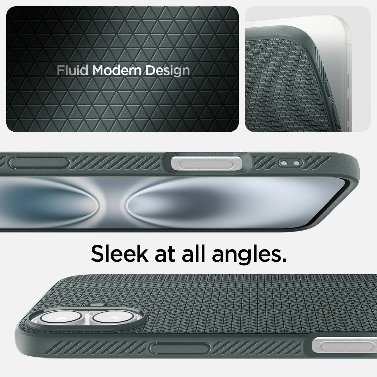 ACS08068 - iPhone 16 Plus Case Liquid Air in Abyss Green showing the fluid modern design. Sleek at all angles