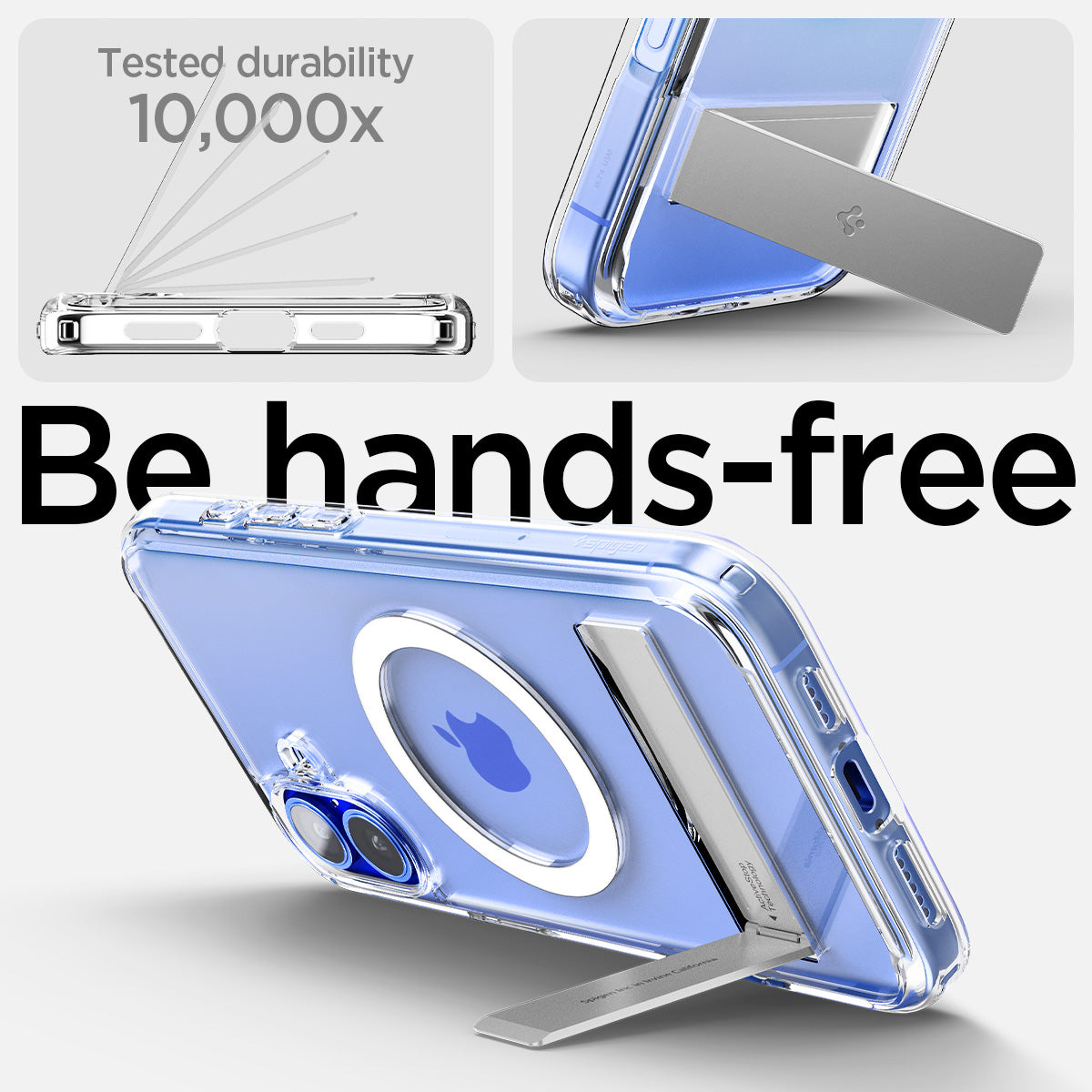 ACS08082 - iPhone 16 Plus Case Ultra Hybrid S (MagFit) in Crystal Clear tested durability. 10,000x. Be hands free.