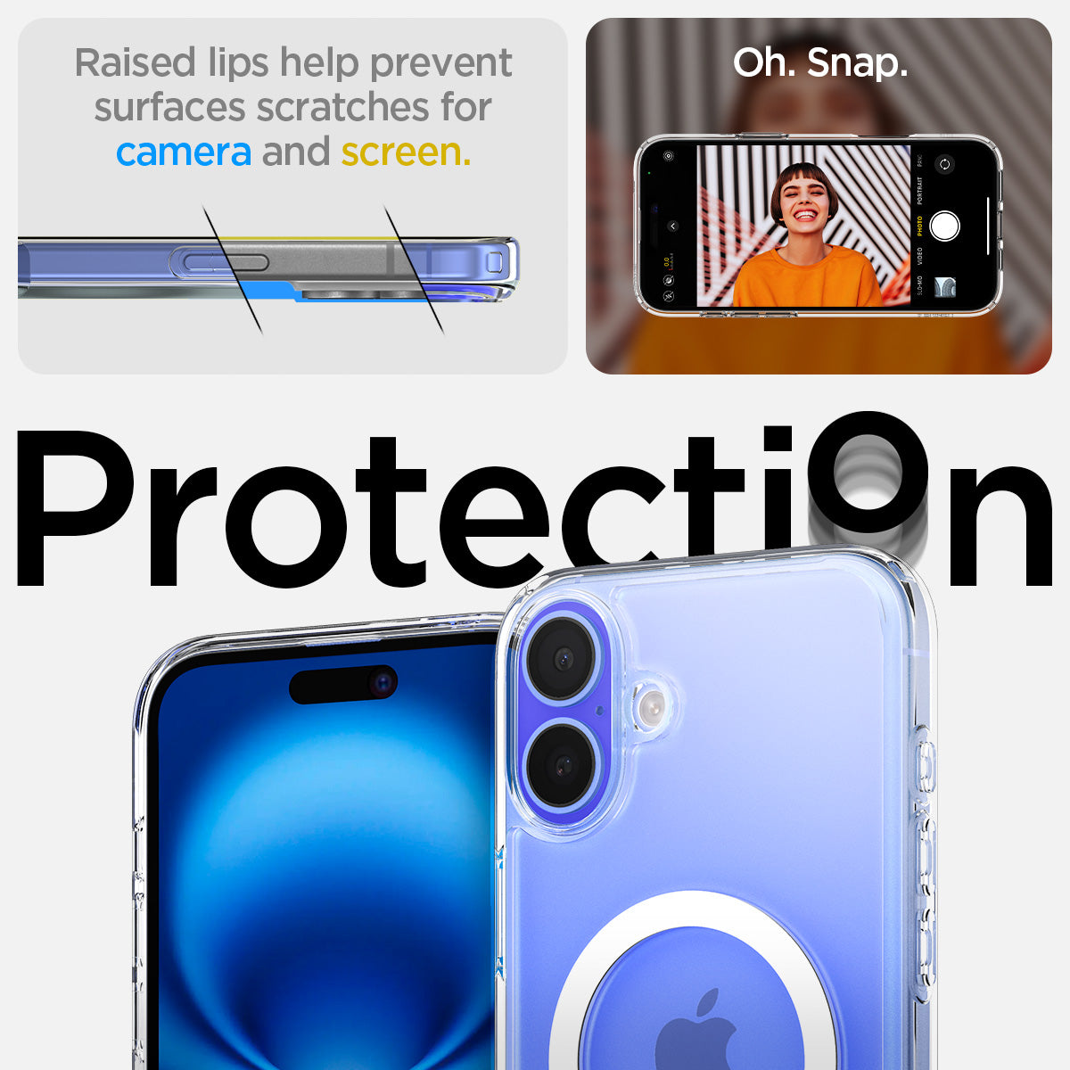 ACS08082 - iPhone 16 Plus Case Ultra Hybrid S (MagFit) in Crystal Clear raised lips prevent surface scratches on the camera and screen. Oh snap. Protection.