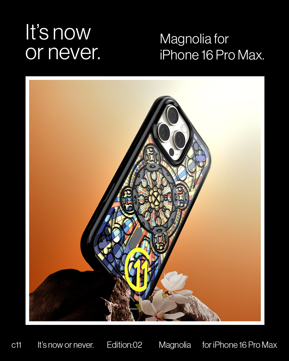 ACS09227 - iPhone 16 Pro Max Case c11 Series Magnolia Edition (MagFit + Camera Control) it's now or never magnolia for iPhone 16 Pro Max.