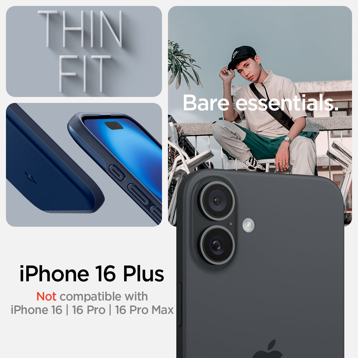 ACS08061 - iPhone 16 Plus Case Thin Fit (MagFit) in Navy Blue iPhone 16 plus. Not compatible with iPhone 16, 26 pro, 16 pro max. bare essentials.