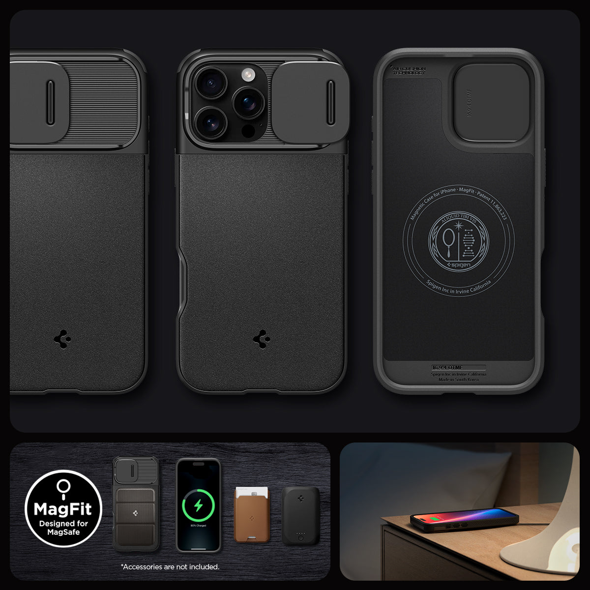 ACS08015 - iPhone 16 Pro Max Case Optik Armor (MagFit) in Black showing the different angles