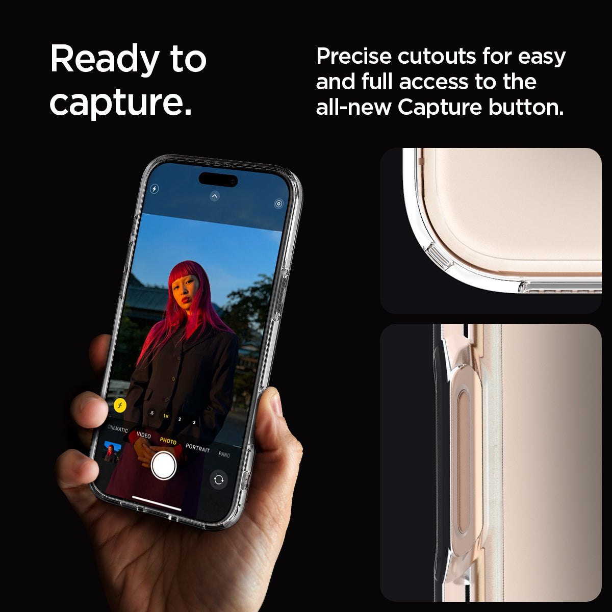 ACS08121 - iPhone 16 Pro Case Ultra Hybrid in Crystal Clear ready to capture. precise cutouts for easy and full access to the all new capture button.