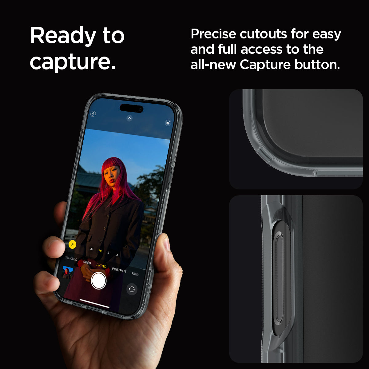 ACS08123 - iPhone 16 Pro Case Ultra Hybrid in Space Crystal ready to capture. precise cutouts for easy and full access to the all new capture button.