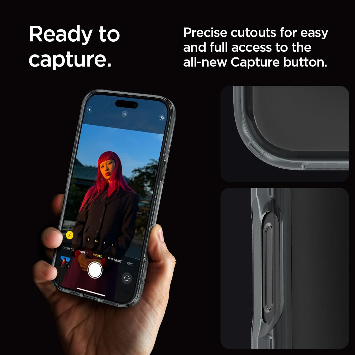 ACS08123 - iPhone 16 Pro Case Ultra Hybrid in Space Crystal ready to capture. precise cutouts for easy and full access to the all new capture button.