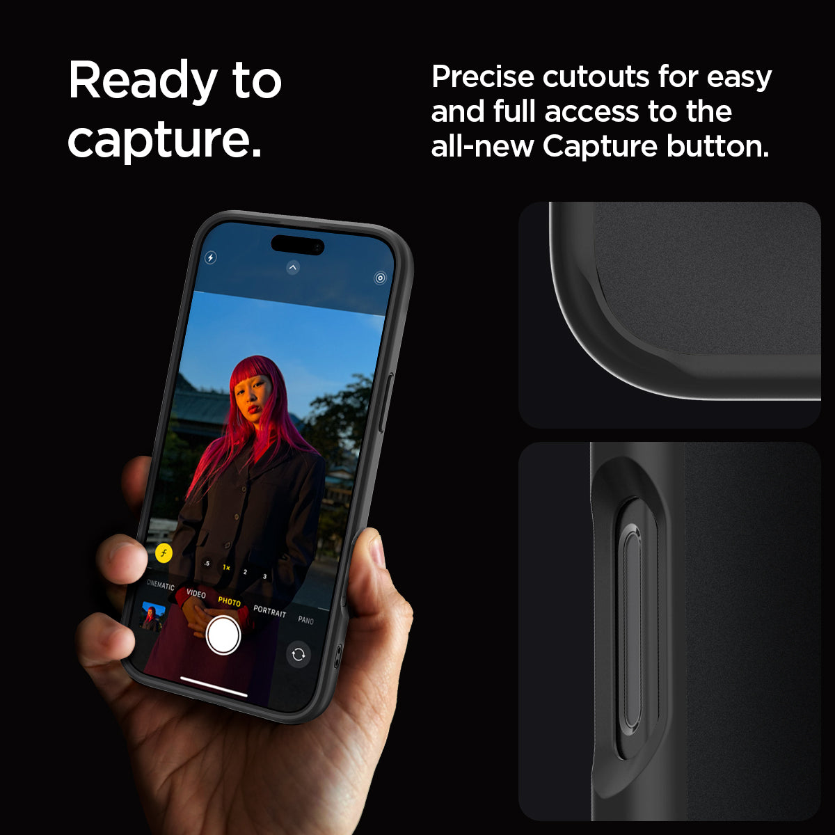 ACS08124 - iPhone 16 Pro Case Ultra Hybrid in Frost Black ready to capture. precise cutouts for easy and full access to the all new capture button.