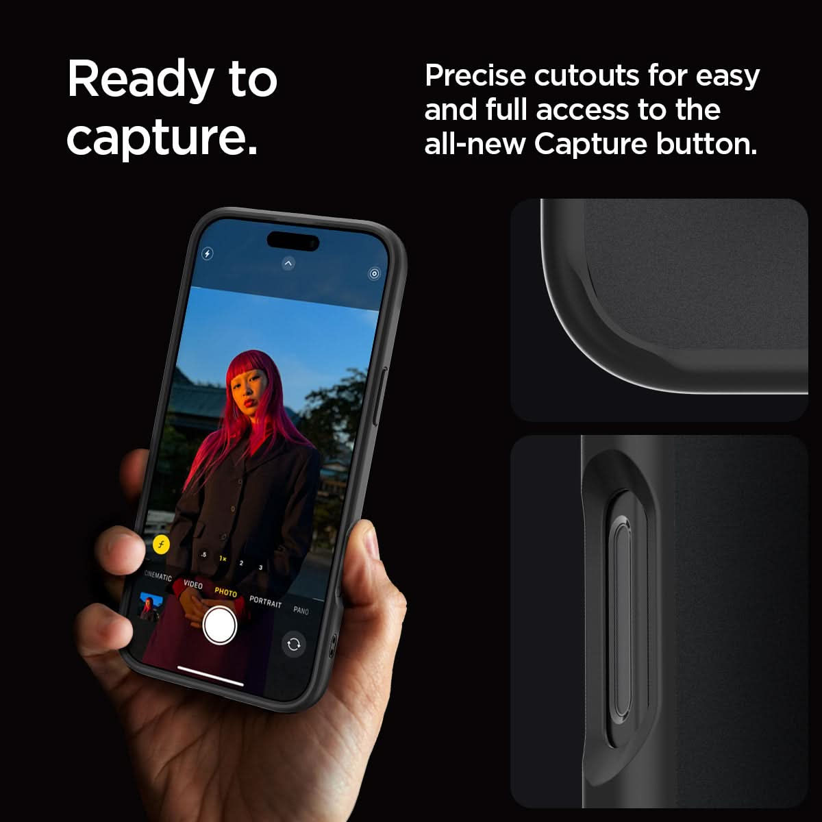 ACS08124 - iPhone 16 Pro Case Ultra Hybrid in Frost Black ready to capture. precise cutouts for easy and full access to the all new capture button.