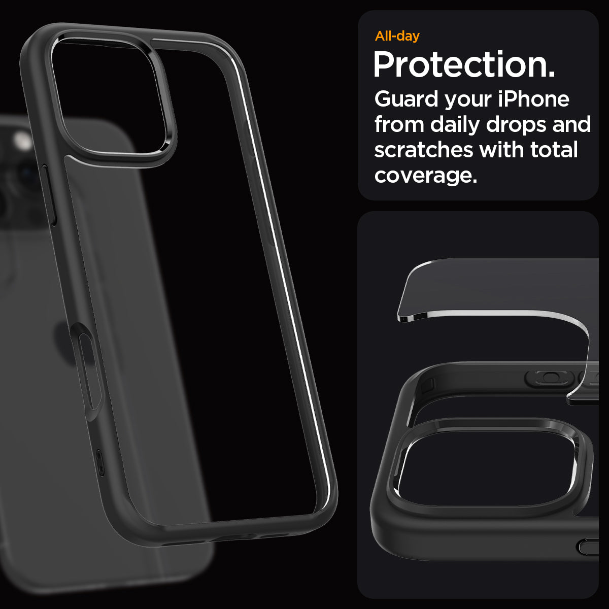 ACS07996 - iPhone 16 Pro Max Case Ultra Hybrid in Matte Black all day protection. guard your iPhone from daily drops and scratches with total coverage.